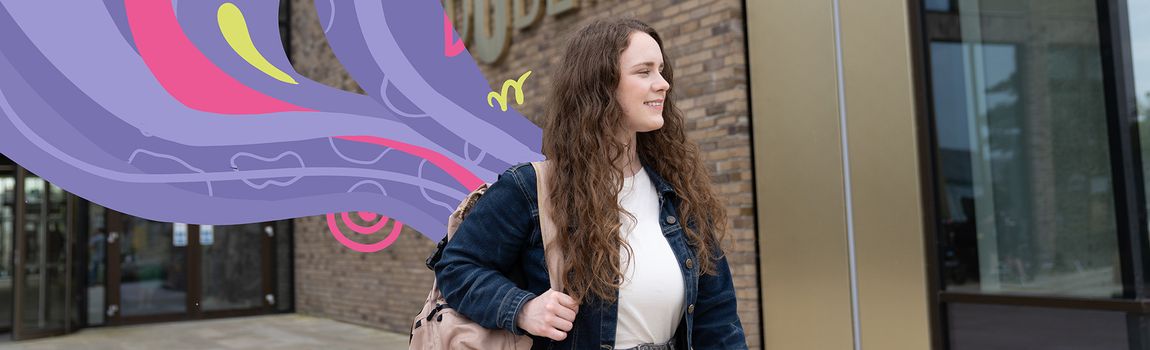 Student walking through TU Dublin Grangegorman campus east quad