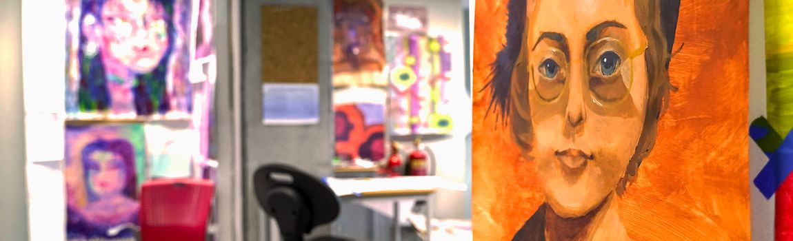 student art painting in art studio