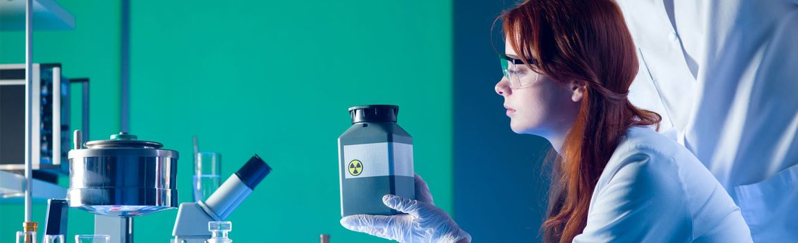 Student working in radiation research lab