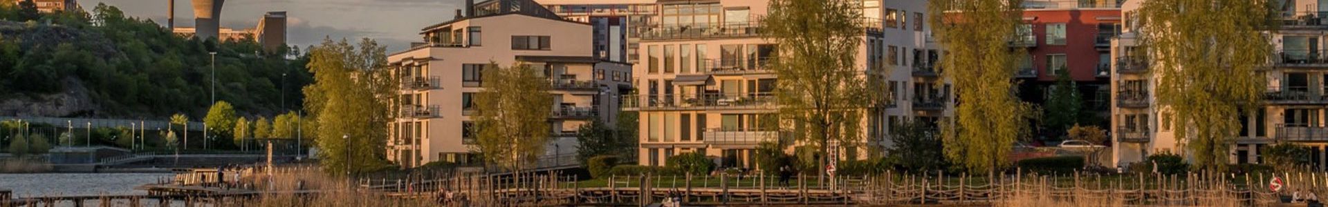 View across the water of buildings
