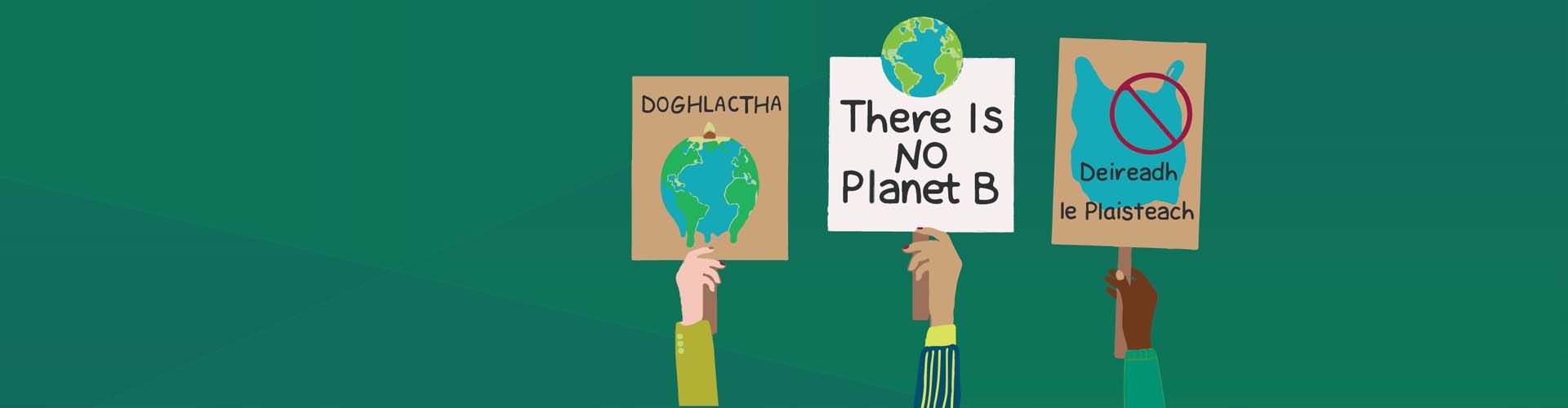 Climate Action Week 2026 banner featuring sustainability and climate action signs.