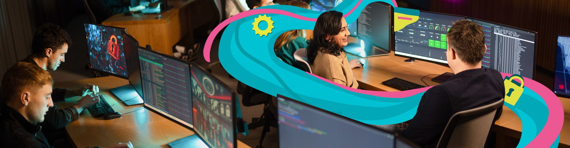 postgraduate students in a computer lab