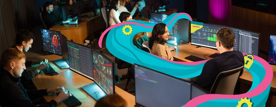 postgraduate students in a computer lab