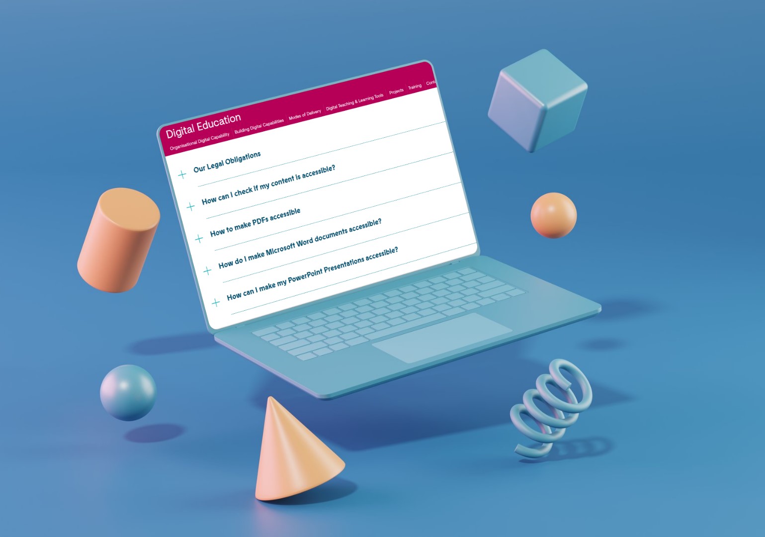 Illustration of a laptop displaying a webpage called Building Accessible Content.