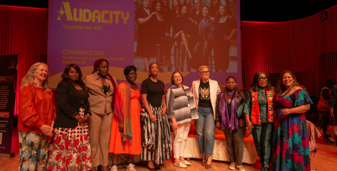 Speakers onstage at the Black Irish Sisters Audacity conference at TU Dublin June 2025