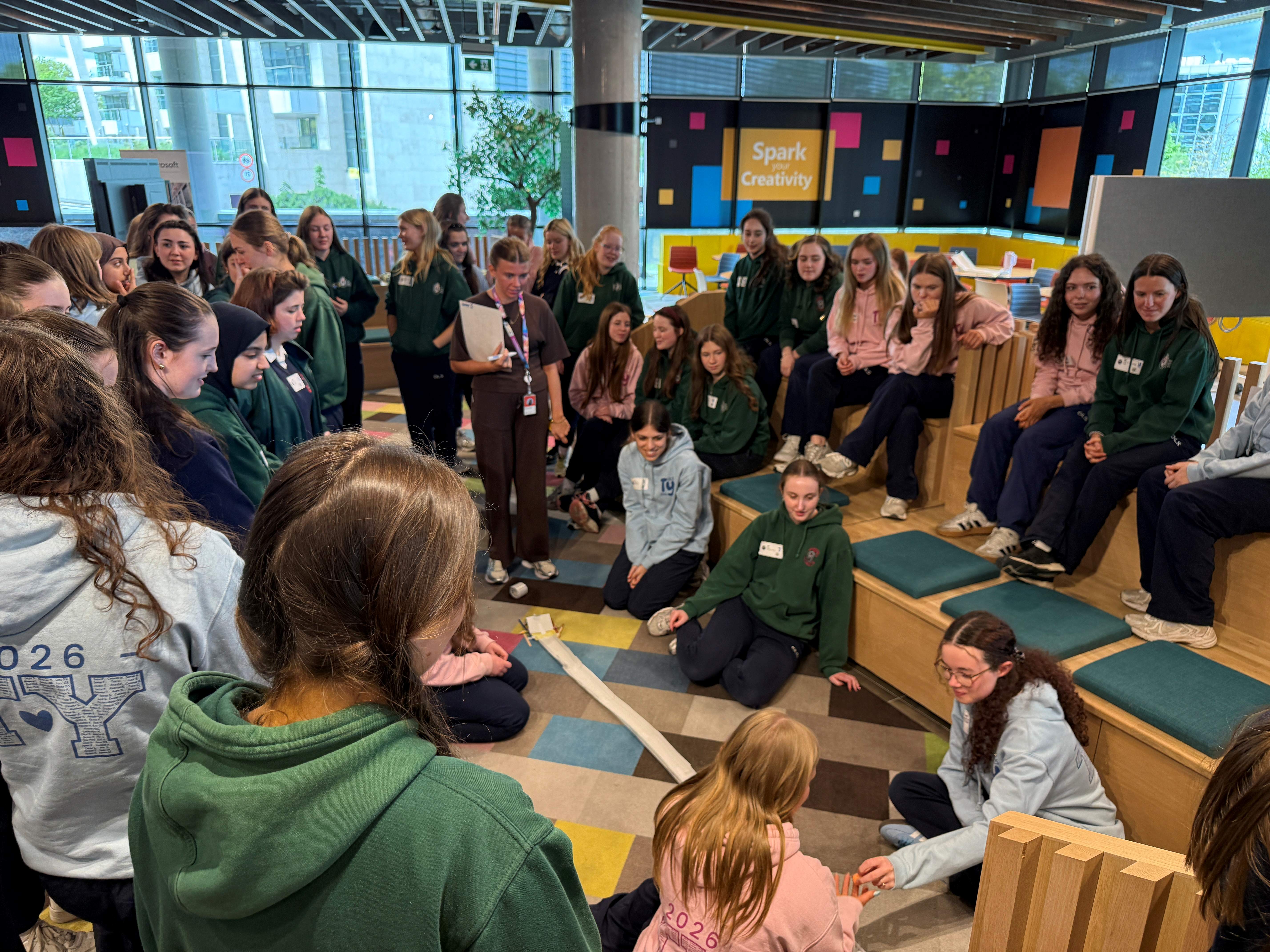 Students at the Microsoft Office, as part of the TrailblazHER industry visits