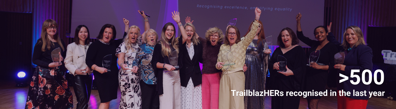 A group of women on stage shout with their hands up at the Excellence Awards 2025