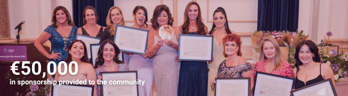 A group of women pose with awards and frame at Network Ireland Dublin Awards 2026