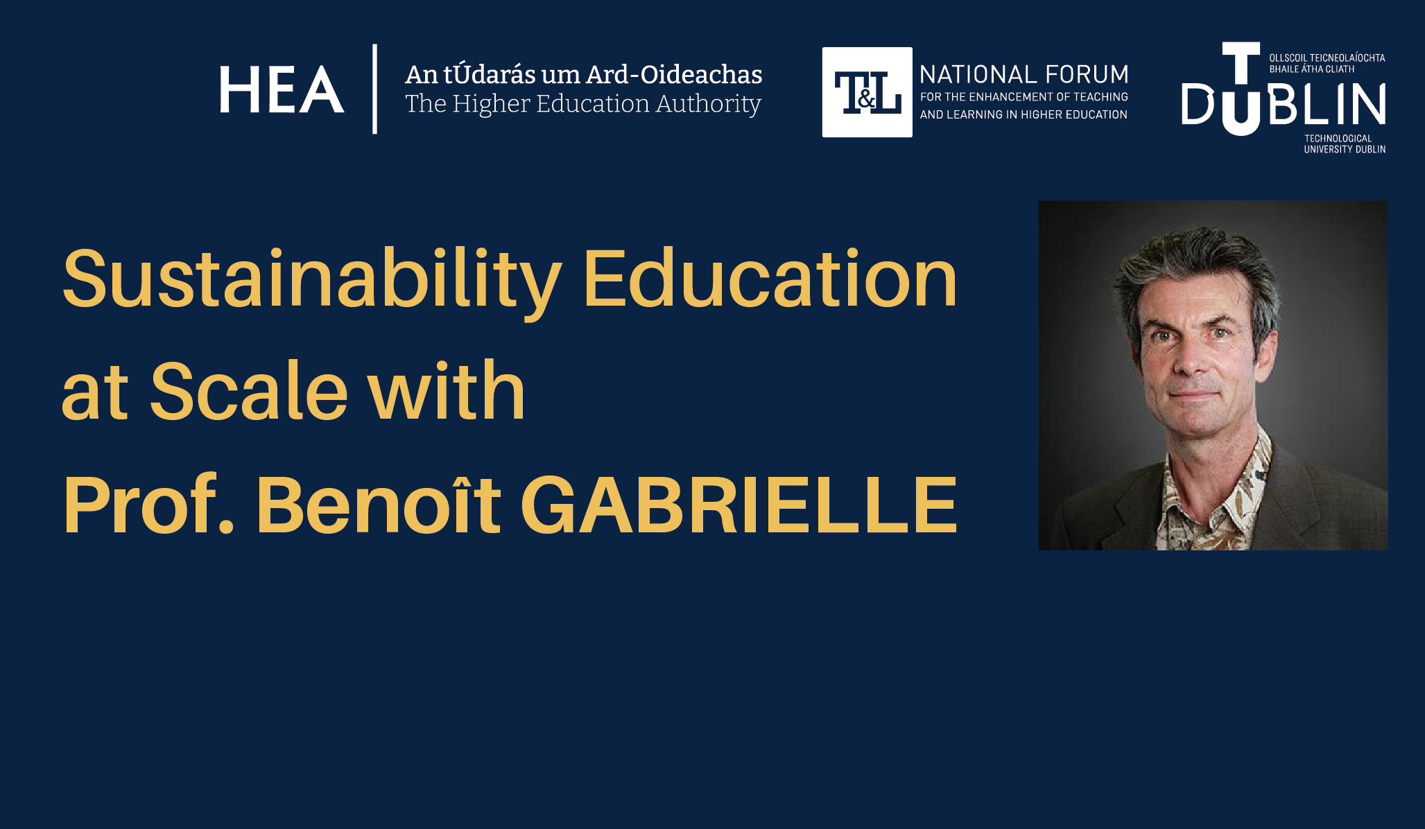 photo of white man with black grey hair wearing blazer and patterned shirt. background is navy graphic with yellow text with the words Lessons from Université Paris-Saclay and AgroParisTech