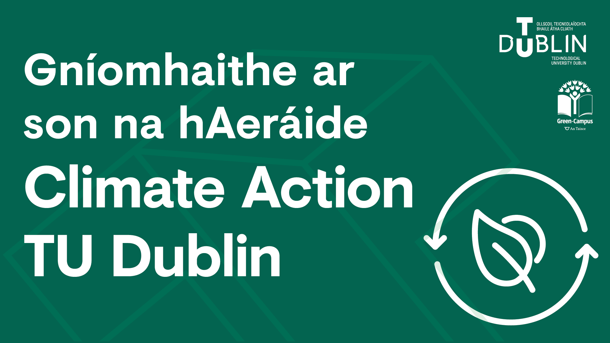 green graphic is white text and tu dublin and decarbonisation logo
