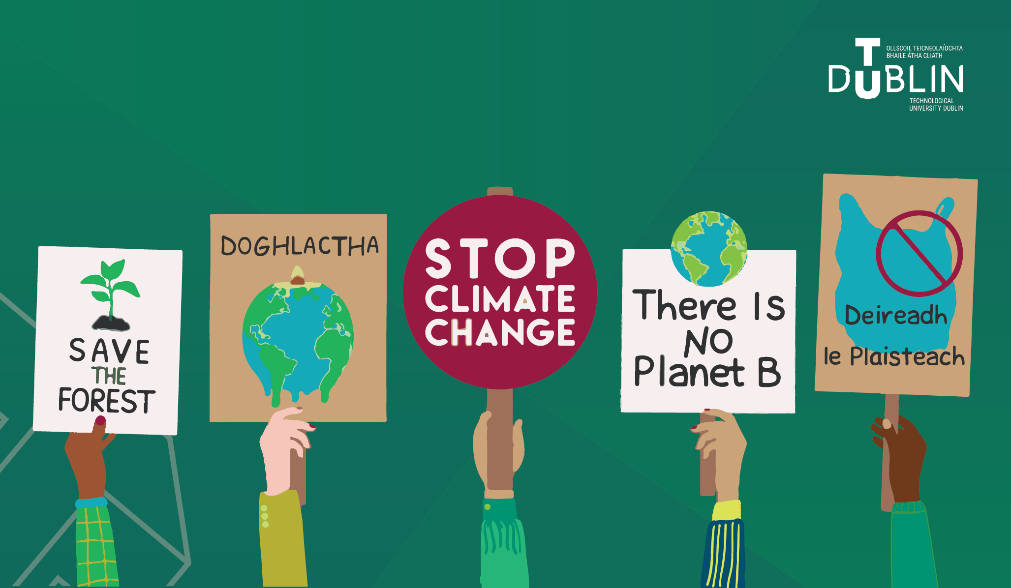 Climate Action Week green graphic placards