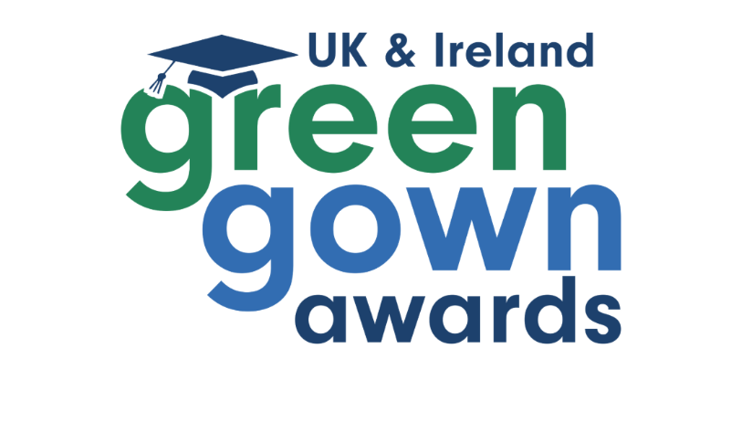 UK and Ireland green and navy green gown awards logo with mortarboard