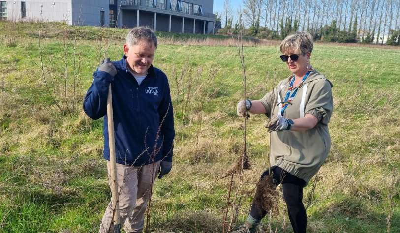 Gerrard Ryder and Linda Bennet from TU Dublin Tallaght planting a tree