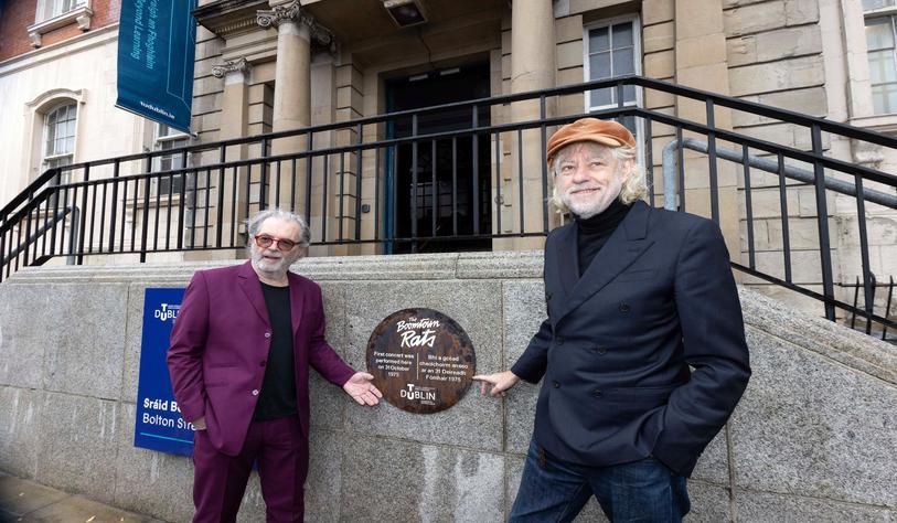 A photo of Pete Briquette and Sir Bob Geldof outside Bolton Street