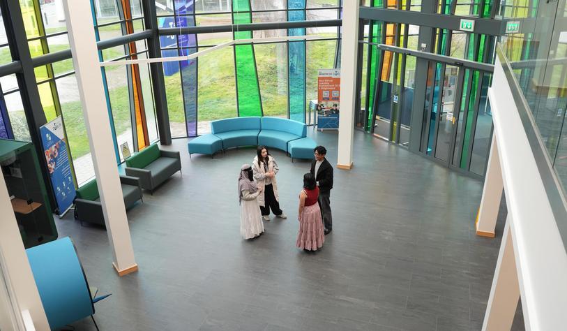 Students talking in the Connect Building in Blanchardstown