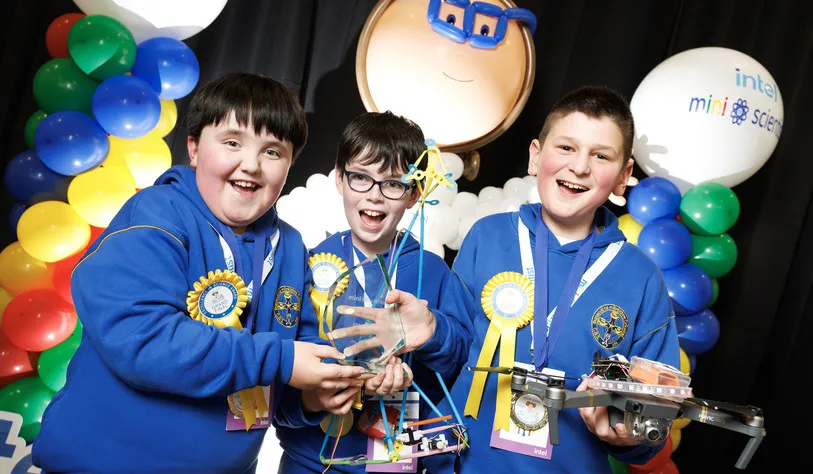 Aidan Hehir, Sam O'Neill and Franky Giudici from CBS Ennis were named overall winners of the Intel Mini Scientist