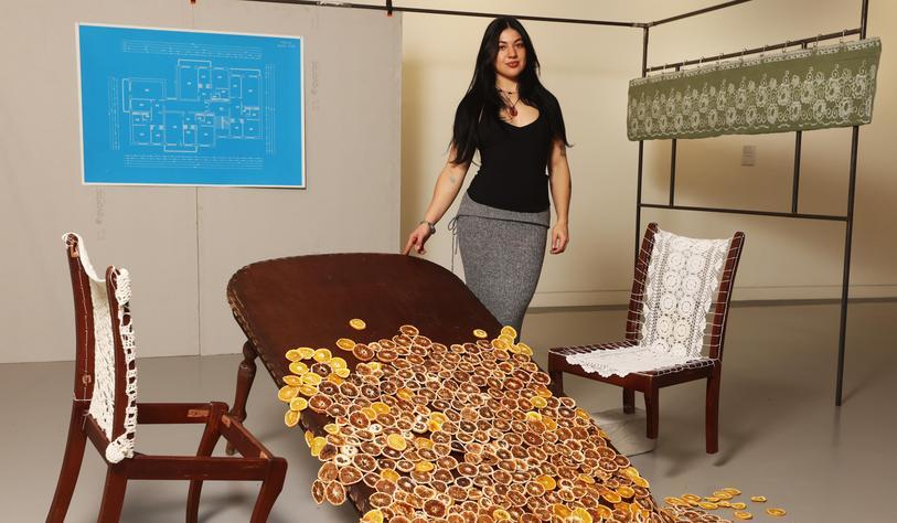 Viky Ochala, with art work