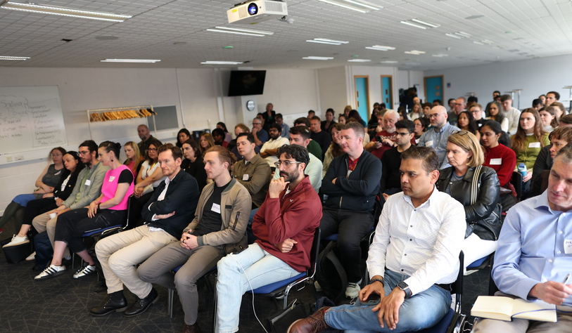 Attendees in a packed classroom at ProductCamp 2026 at TU Dublin, Aungier Street